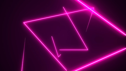 Futuristic HUD triangle tunnel VJ background. 4K Neon motion graphics for LED, TV, music, show, concerts. Bright retro cosmic night club 3D illustration with data flow concept for speed and connection