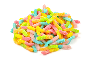 Juicy colorful jelly sweets. Gummy candies. Snakes.