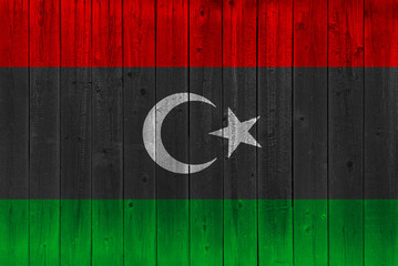 libya flag painted on old wood plank