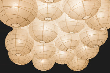 Paper Chinese lamps on the ceiling. Abstract background in white color. - Powered by Adobe