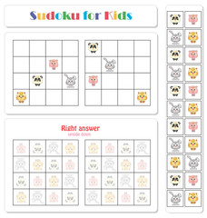 Sudoku for kids with funny cartoon animals