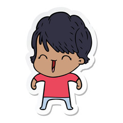 sticker of a cartoon laughing woman