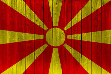 Macedonia flag painted on old wood plank