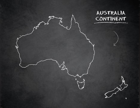 Australia continent map New Zealand, blackboard school chalkboard background vector