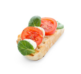 Fresh tasty bruschetta on white background