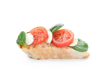 Fresh tasty bruschetta on white background