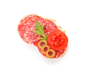 Fresh tasty bruschetta on white background