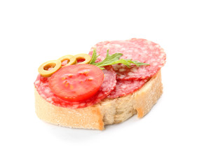 Fresh tasty bruschetta on white background
