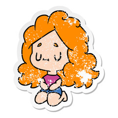distressed sticker cartoon of a cute kawaii girl
