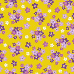 Fototapeta na wymiar Seamless floral pattern with lilac flowers on yellow background