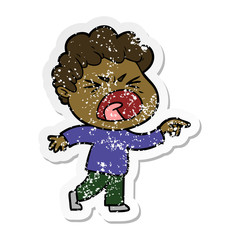 distressed sticker of a cartoon furious man