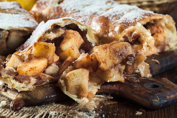 Traditional puff pastry strudel with apple