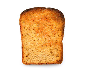 Slice of toasted bread on white background