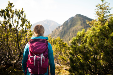 Wandernde Frau in den Bergen 