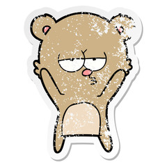 distressed sticker of a bored bear cartoon