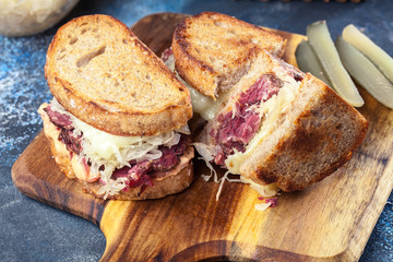 Reuben Sandwich with corned beef, cheese and sauerkraut