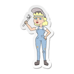 sticker of a cartoon capable woman with wrench