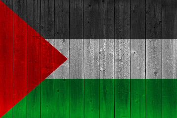 palestine flag painted on old wood plank