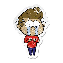 distressed sticker of a cartoon crying man