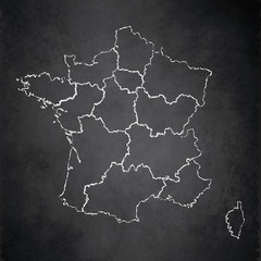 France map separate region names individual card  blackboard chalkboard blank