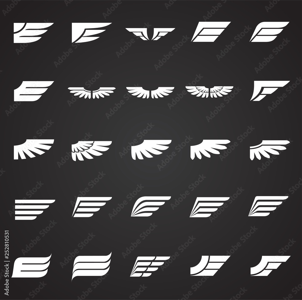 Poster wings icons set on black background for graphic and web design. simple vector sign. internet concept