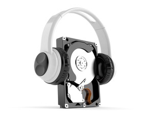 Hard drive with headphones