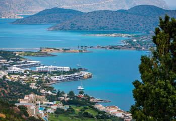 Fototapeta na wymiar View of Mirabello bay and Elounda, Crete, Greece