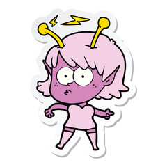 sticker of a cartoon alien girl