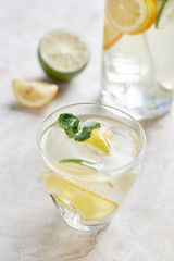 glass of water with lemon and mint