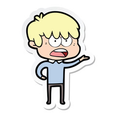 sticker of a worried cartoon boy