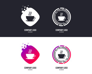 Logotype concept. Coffee cup sign icon. Hot coffee button. Logo design. Colorful buttons with icons. Vector