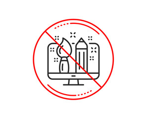 No or stop sign. Creative design line icon. Graphic designer sign. Brush and pencil symbol. Caution prohibited ban stop symbol. No  icon design.  Vector