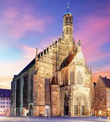 Nuremberg, cathedral Frauenkirche in Hauptmarkt wtih rainbow, Bavaria, Germany © TTstudio