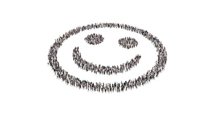 Crowd of people forming a smiley face