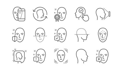Fototapeta na wymiar Face recognize line icons. Biometrics detection, Face id and scanning. Identification linear icon set. Vector