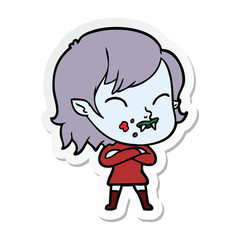 Obraz premium sticker of a cartoon vampire girl with blood on cheek