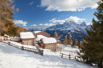 Monte Elmo, Dolomites, Italy - Mountain skiing and snowboarding. Sexten (Sesto), Trentino-Alto Adige, Puster Valley (Alta Pusteria), South Tyrol. - obrazy, fototapety, plakaty