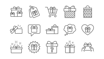 Gift line icons. Present, Special offer and Sale. Shopping linear icon set.  Vector