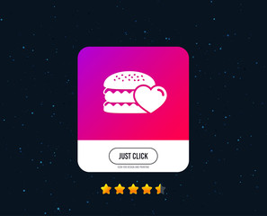 Hamburger icon. Burger food symbol. Cheeseburger sandwich sign. Web or internet icon design. Rating stars. Just click button. Vector