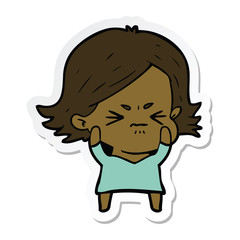sticker of a cartoon angry woman