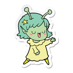 sticker of a happy alien girl cartoon