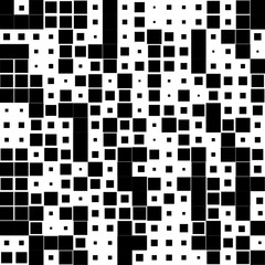 Mosaic of black squares on a white background