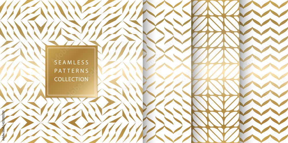 Wall mural set of golden seamless patterns. vector texture design. abstract seamless geometric pattern on white