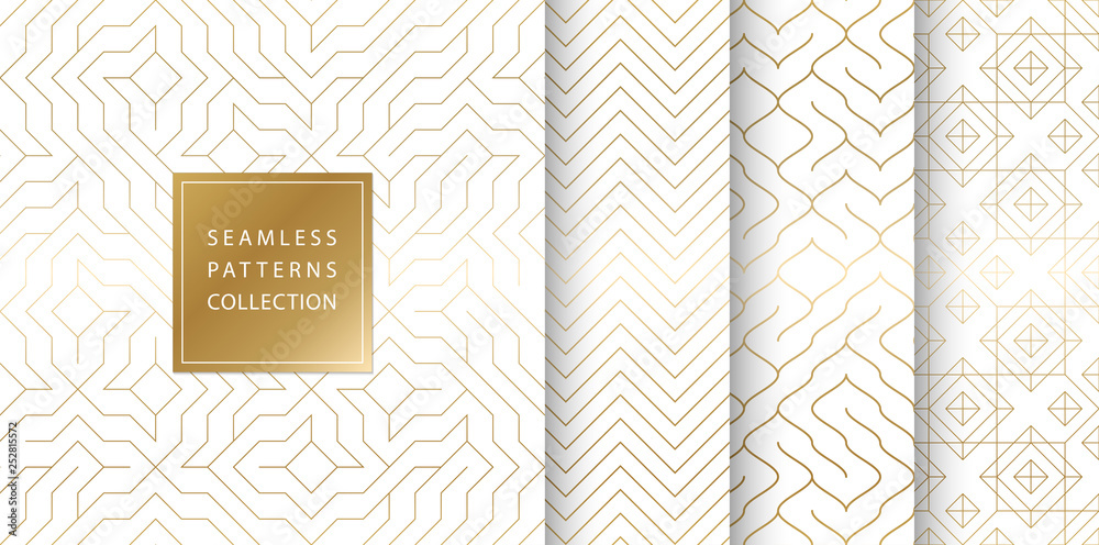 Wall mural geometric seamless golden pattern background. simple vector graphic white print. repeating line abst