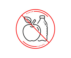 No or stop sign. Apple line icon. Fruit, water bottle sign. Natural food symbol. Caution prohibited ban stop symbol. No  icon design.  Vector
