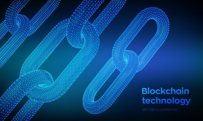 Block chain. Crypto currency. Hyperlink chain. Blockchain concept. 3D wireframe chain with digital code. Chain link with binary code. Editable cryptocurrency template. Stock vector illustration.