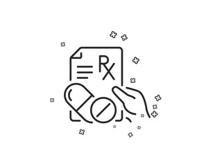 Prescription Rx recipe line icon. Medicine drugs pills sign. Geometric shapes. Random cross elements. Linear Prescription drugs icon design. Vector