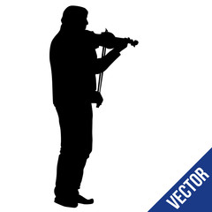 Man silhouette playing violin on white