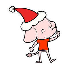 cute line drawing of a elephant wearing santa hat