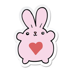 sticker of a cute cartoon rabbit with love heart